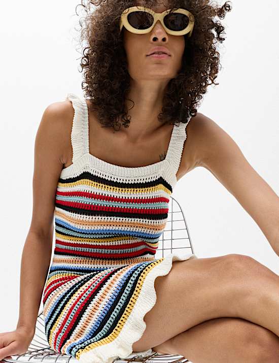 Cotton Rich Striped Knitted Mini Dress