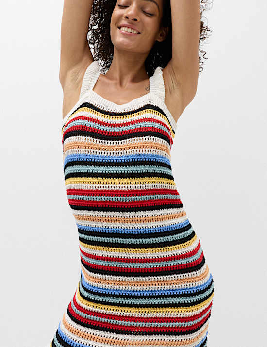 Cotton Rich Striped Knitted Mini Dress