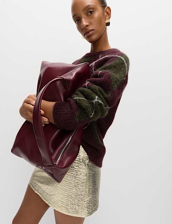 Wool Blend Argyle Crew Neck Relaxed Jumper