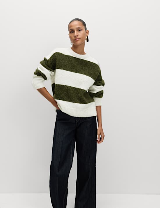 Alpaca Blend Striped Textured Relaxed Jumper