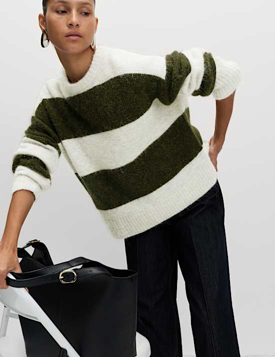 Alpaca Blend Striped Textured Relaxed Jumper