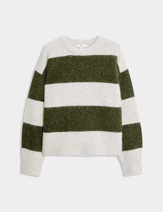 Alpaca Blend Striped Textured Relaxed Jumper