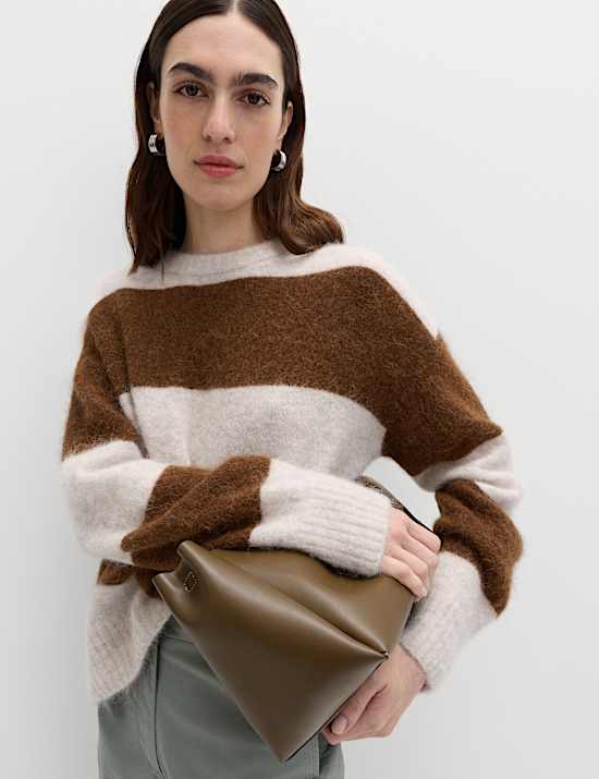 Alpaca Blend Striped Textured Relaxed Jumper