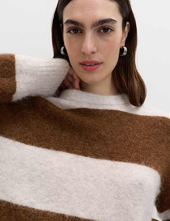 Alpaca Blend Striped Textured Relaxed Jumper