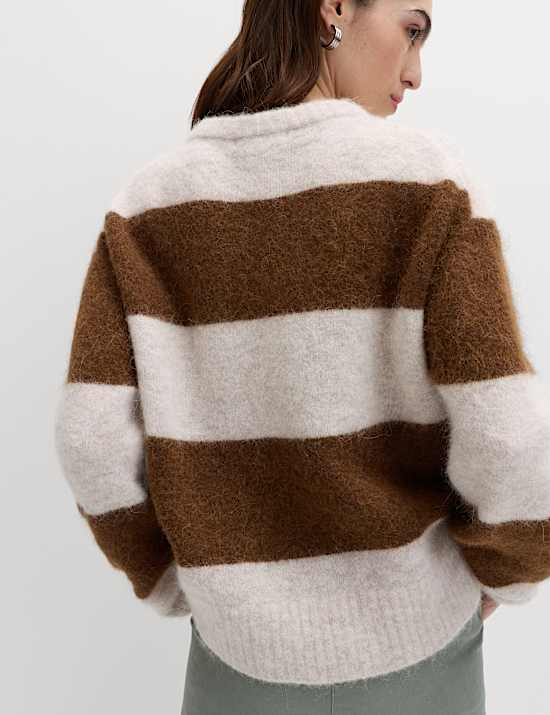 Alpaca Blend Striped Textured Relaxed Jumper