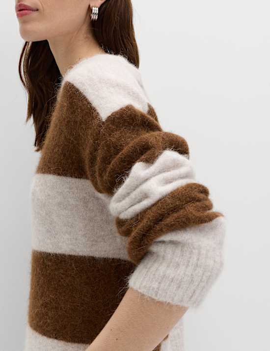 Alpaca Blend Striped Textured Relaxed Jumper
