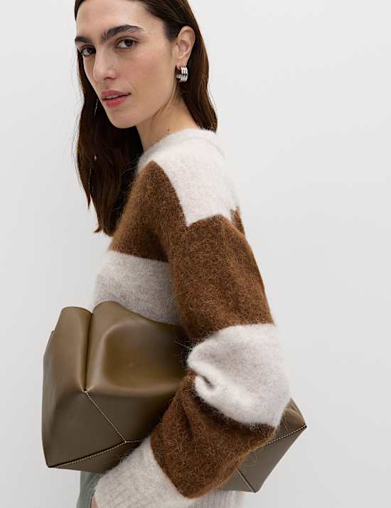 Alpaca Blend Striped Textured Relaxed Jumper