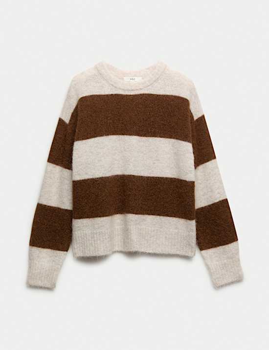 Alpaca Blend Striped Textured Relaxed Jumper