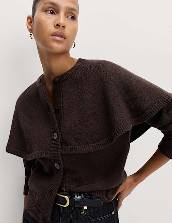 Vest van wolmix met ronde hals en cape