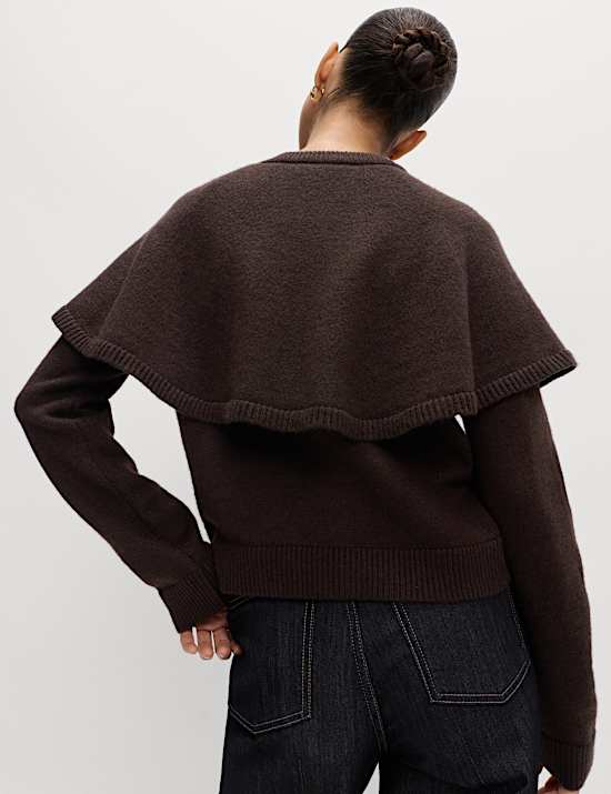 Vest van wolmix met ronde hals en cape