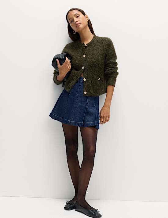 Alpaca Blend Button Front Cropped Cardigan