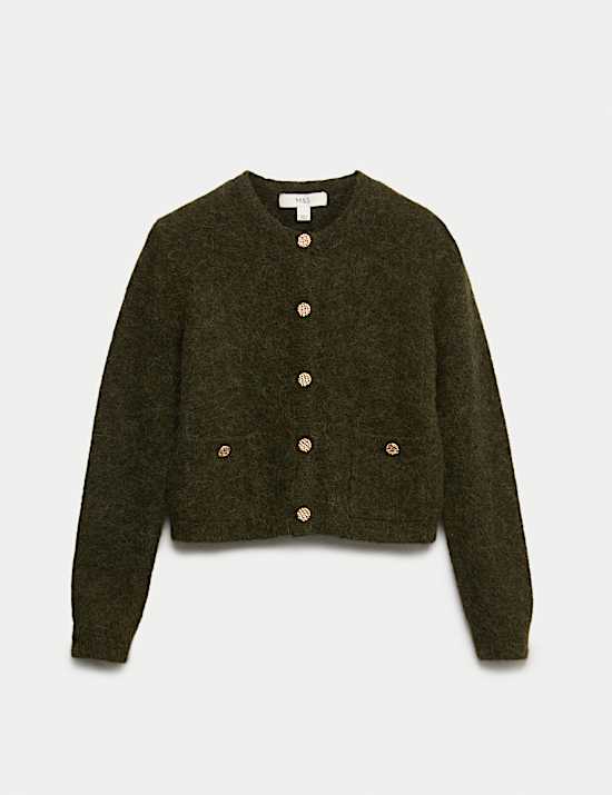 Alpaca Blend Button Front Cropped Cardigan