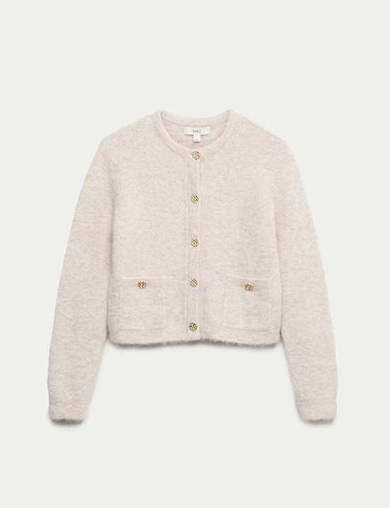 Kort, gebreid vest van een alpacablend met knoopsluiting