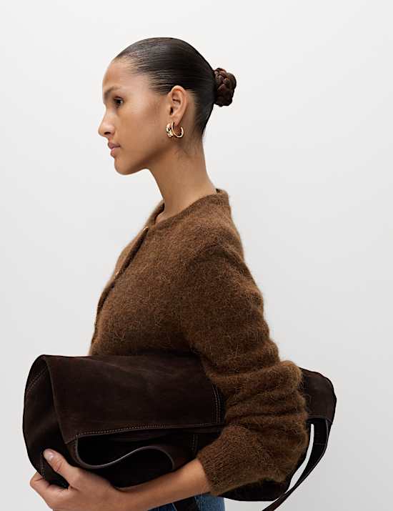 Alpaca Blend Button Front Cropped Cardigan