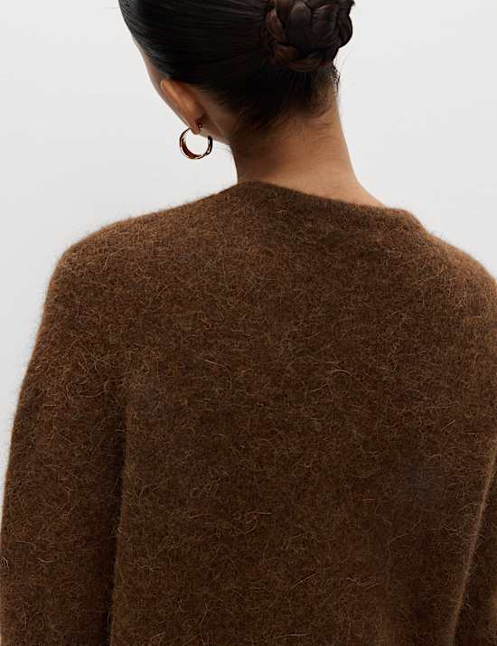 Alpaca Blend Button Front Cropped Cardigan