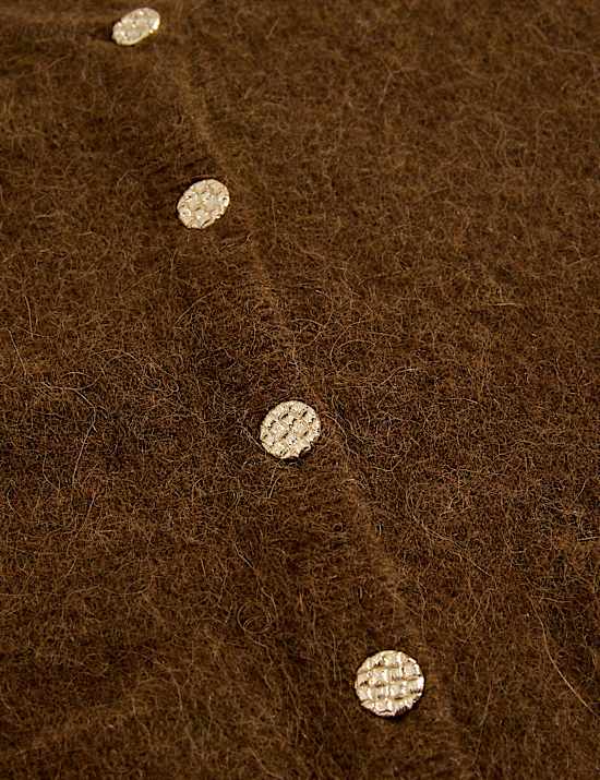 Alpaca Blend Button Front Cropped Cardigan