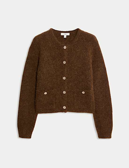 Alpaca Blend Button Front Cropped Cardigan