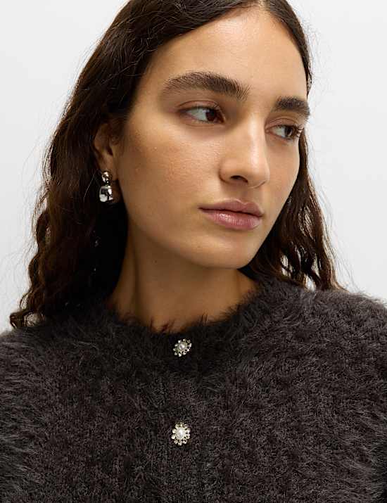 Strukturierter Cardigan mit durchgehender Knopfleiste und Zierdetails