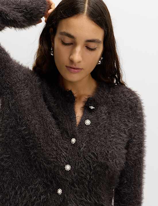 Strukturierter Cardigan mit durchgehender Knopfleiste und Zierdetails