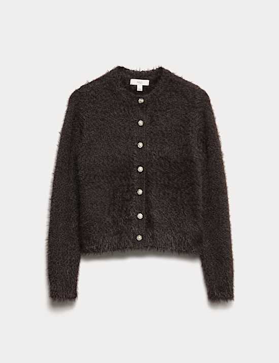 Strukturierter Cardigan mit durchgehender Knopfleiste und Zierdetails