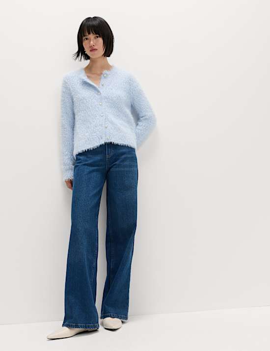 Textured Embellished Button Through Cardigan