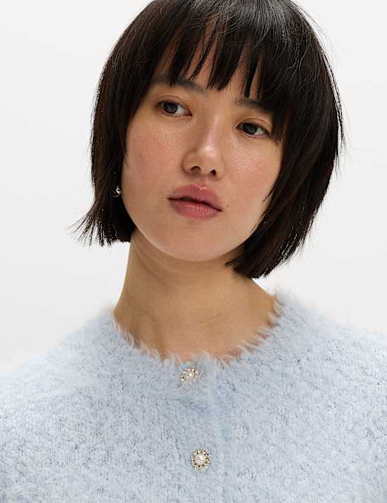 Textured Embellished Button Through Cardigan