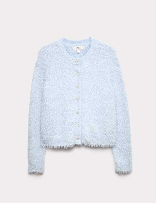 Textured Embellished Button Through Cardigan