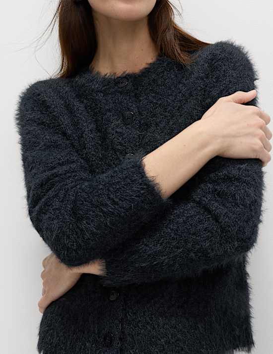 Textured Crew Neck Cardigan