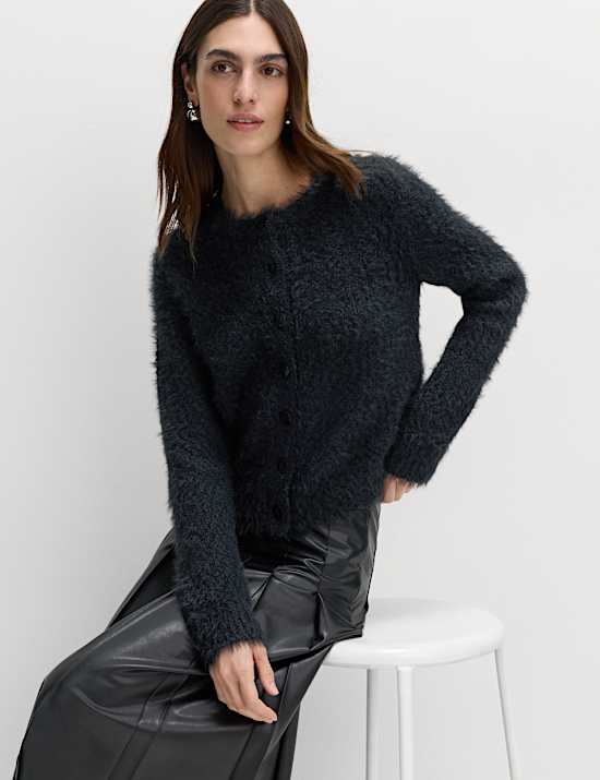 Textured Crew Neck Cardigan