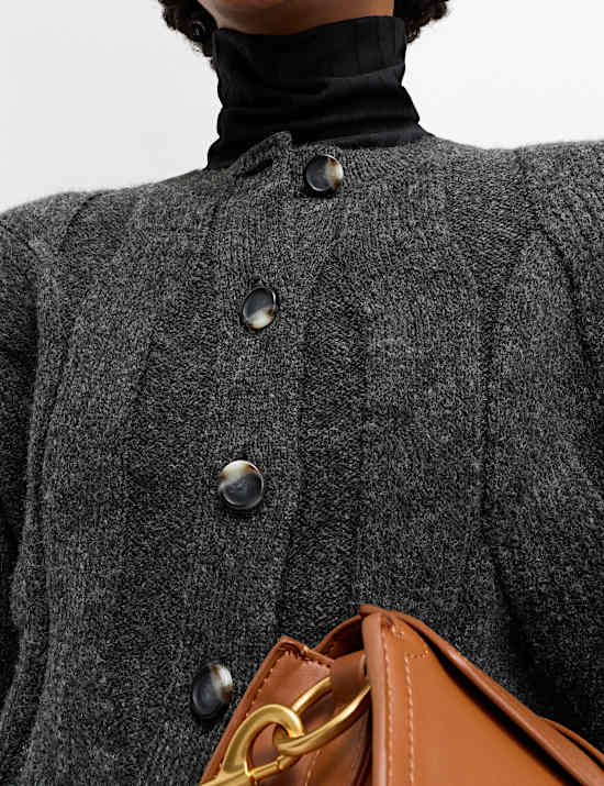 Cable Knit Relaxed Cardigan with Alpaca