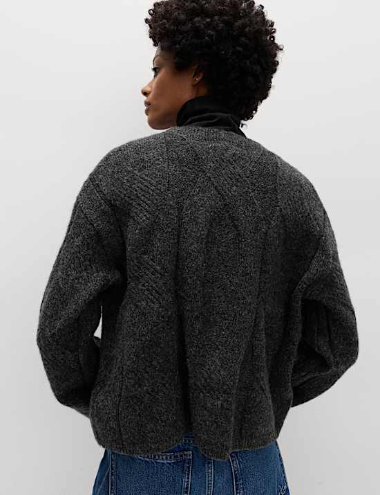 Cable Knit Relaxed Cardigan with Alpaca