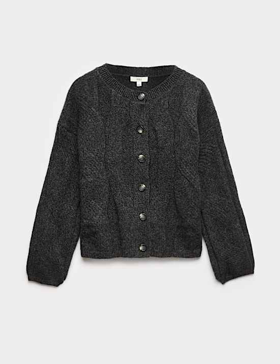 Cable Knit Relaxed Cardigan with Alpaca