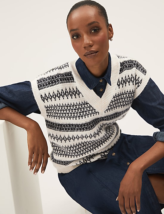 Recycled Blend Fair Isle Knitted Vest