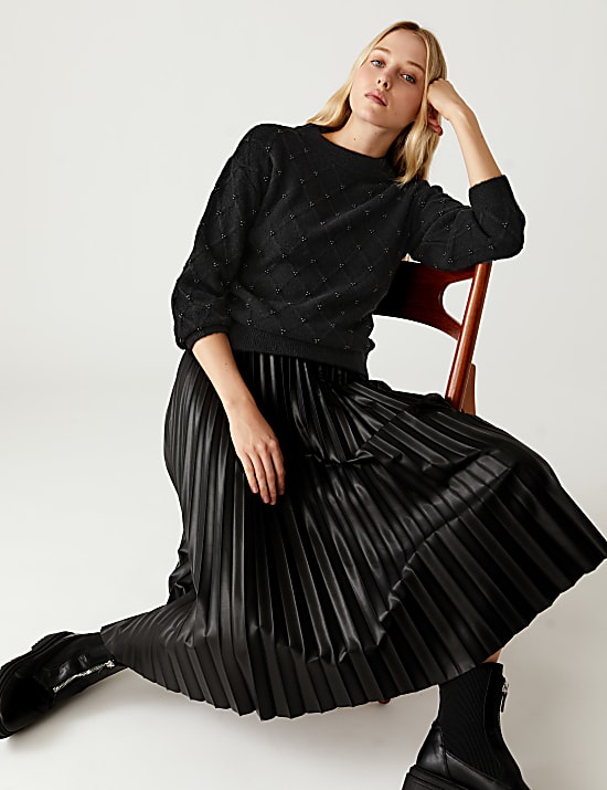 Embellished Textured Crew Neck Jumper