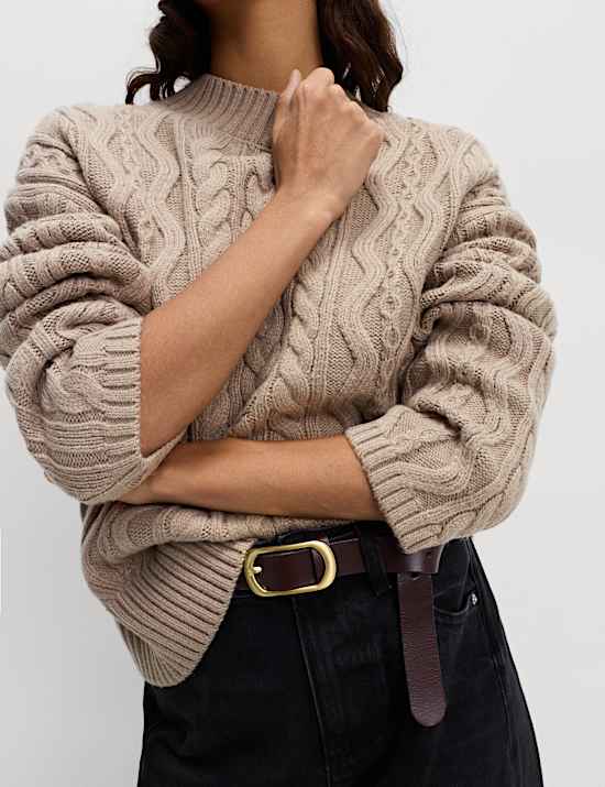 Cable Knit Funnel Neck Relaxed Jumper