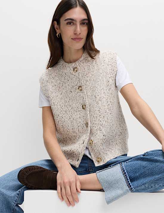 Gebreid, geribbeld gilet van gedraaide tweed