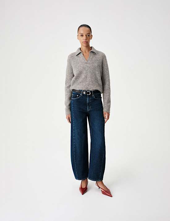 Wool Rich Brushed Collared V Neck Jumper