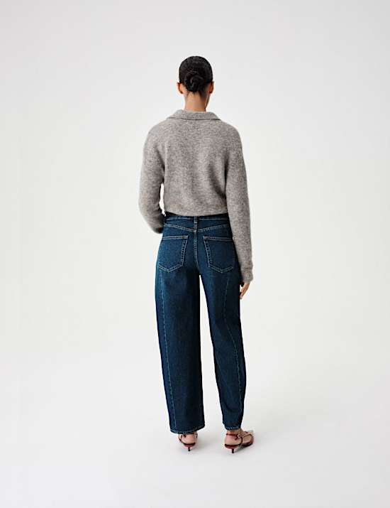Wool Rich Brushed Collared V Neck Jumper