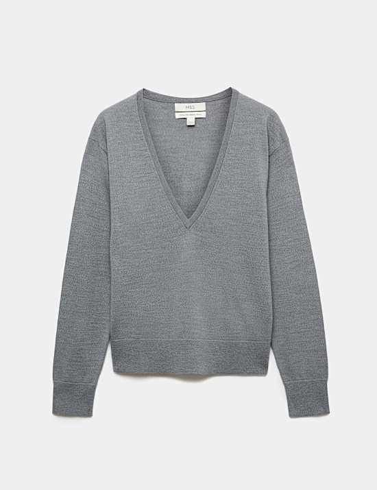 Pull &agrave; col en V avec laine m&eacute;rinos