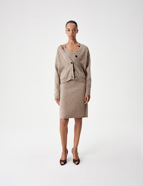 Lambswool Blend Neppy Knitted Knee Length Skirt