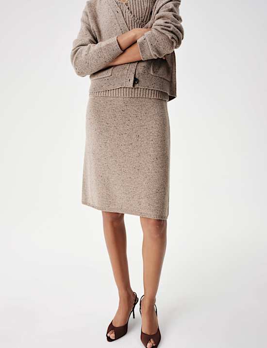 Lambswool Blend Neppy Knitted Knee Length Skirt