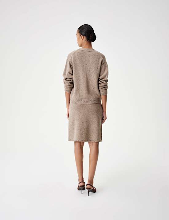 Lambswool Blend Neppy Knitted Knee Length Skirt