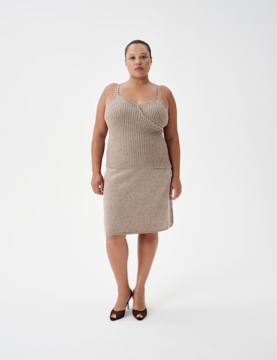 Lambswool Blend Neppy Knitted Knee Length Skirt