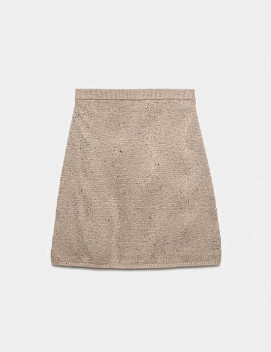 Lambswool Blend Neppy Knitted Knee Length Skirt