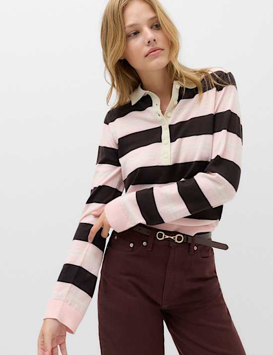 Jersey de rayas con cuello 100% lana de merino