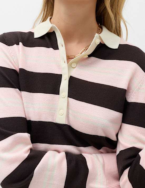 Jersey de rayas con cuello 100% lana de merino