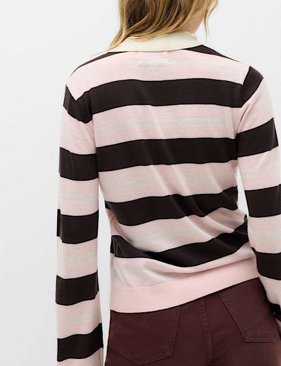 Jersey de rayas con cuello 100% lana de merino