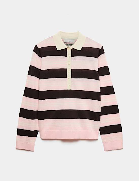 Jersey de rayas con cuello 100% lana de merino