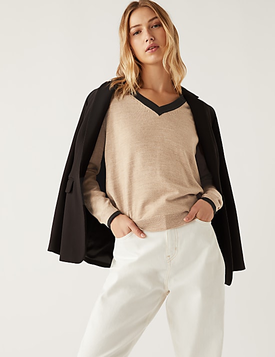 Supersoft Colour Block V-Neck Jumper