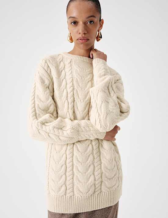 Wool Blend Cable Knit Relaxed Jumper